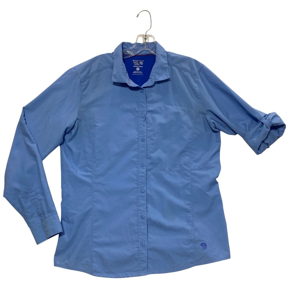 Mountain Hardwear Womens Blue Long Sleeve Hiking Shirt Roll Tab Size 12 Pocket